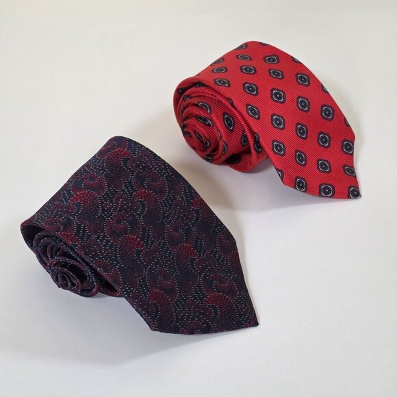 T.H. Ross Silk Tie Lot of 2 Italy AOP Geo Paisley Floral W3-3.75 L56.5-58" Boho - Picture 14 of 15